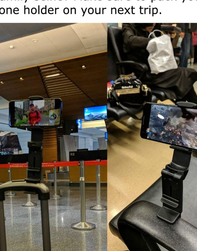 Držák na telefon připevněný ke kufru