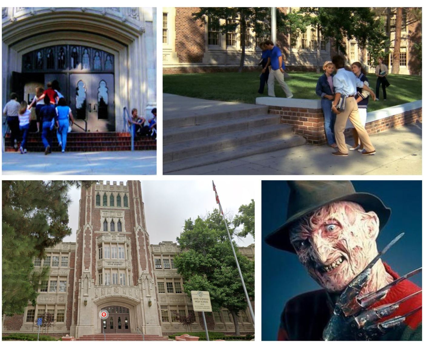 Koláž fotek z míst natáčení filmu Noční můra z Elm Street v Los Angeles