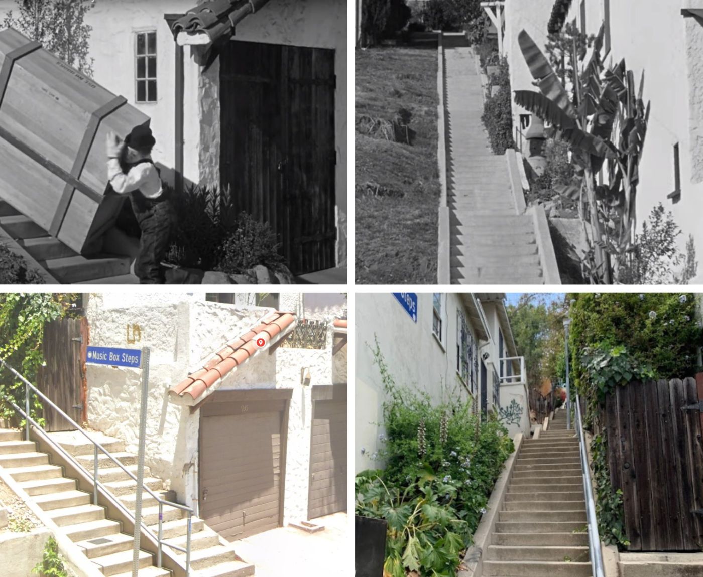 Koláž míst v Los Angeles, která se objevila v populárním sitcomu Laurel a Hardy