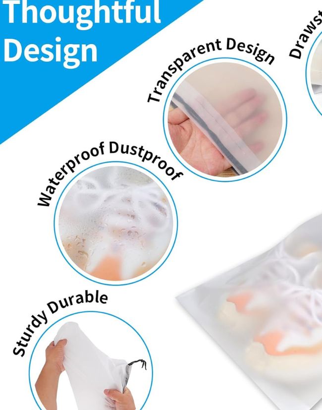 Ukázka designu průhledných pytlíků na cestování