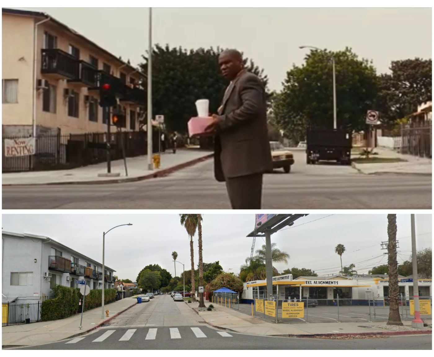 Koláž fotek z ikonické scény filmu Pulp Fiction v Los Angeles