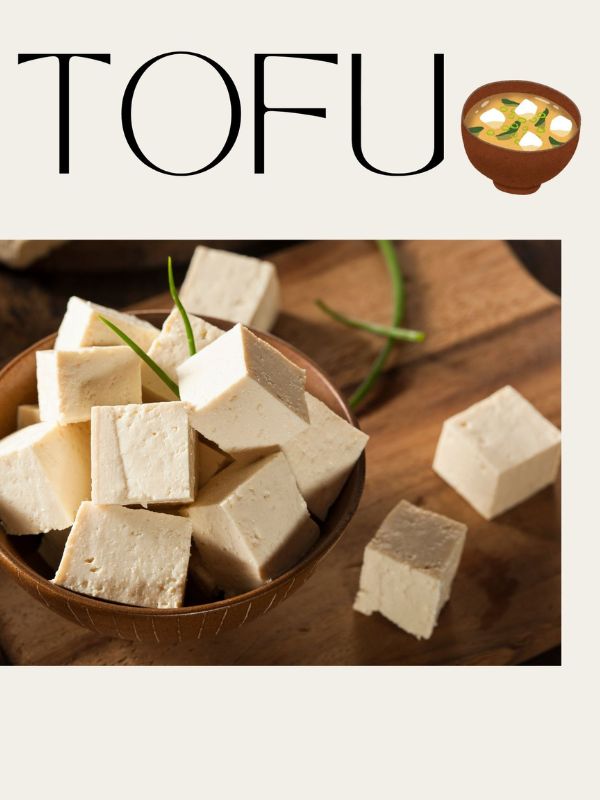 Tofu nakrájené tofu na kostičky s nápisem tofu