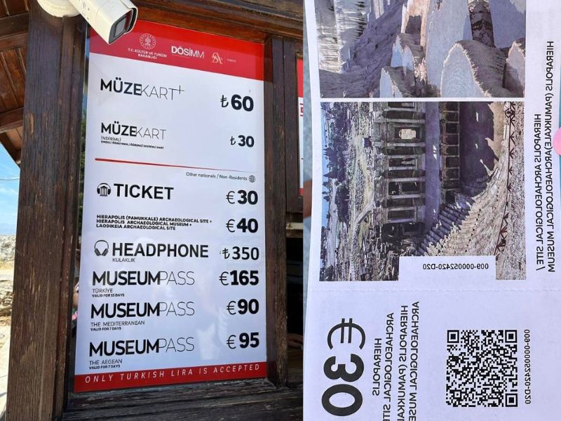 Vstup ceny vstupu do Pamukkale a vstupenka za 30 euro