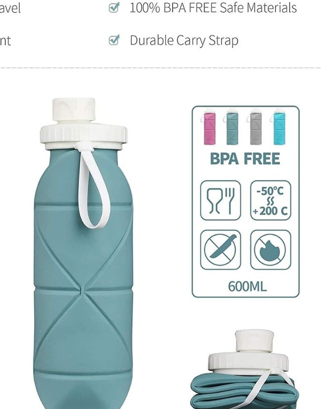 Zeleno-modrá skládací láhev na vodu 600 ml, BPA free